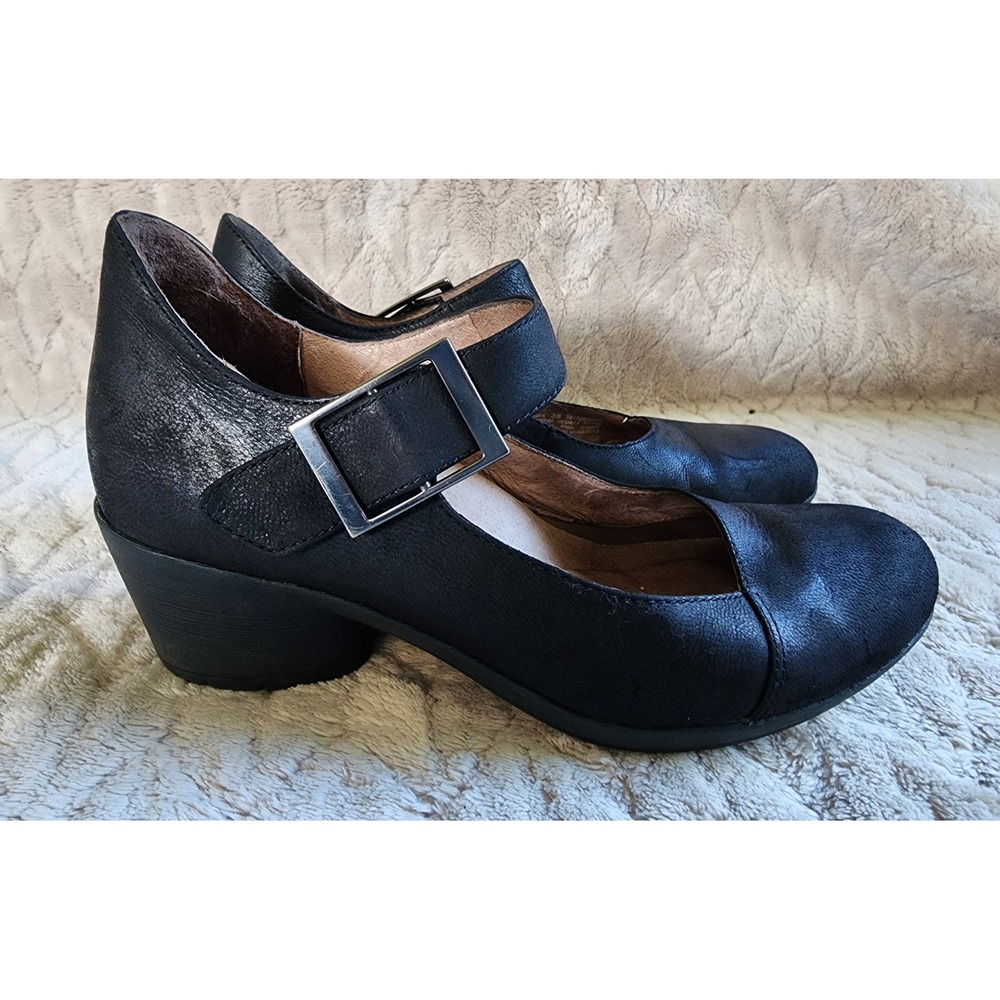 Dansko Roxanne Black Nubuck Leather Mary Jane Block Heels Pumps Size 38